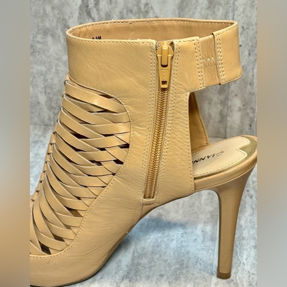 Gianni Bini Tan Brown Woven Leather Ankle Boots Booties Heels 9.5M - Picture 8 of 10